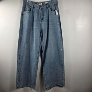 PTCL Women's Medium Wash Wide Leg Jeans Embellished Studded Pockets Size‎ 30
